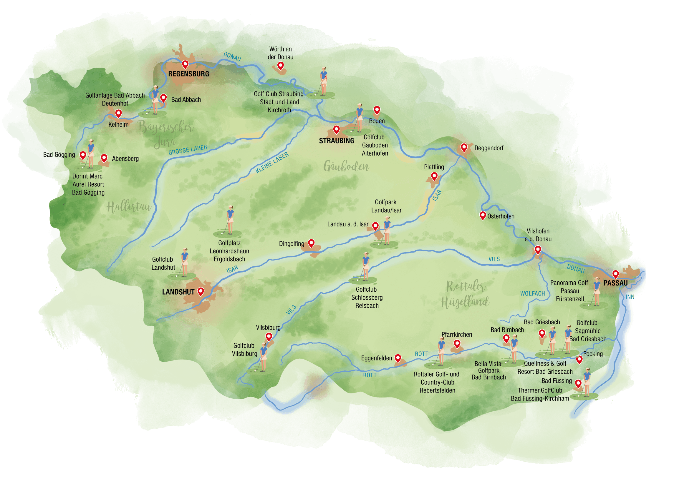 Karte der Golfplätze