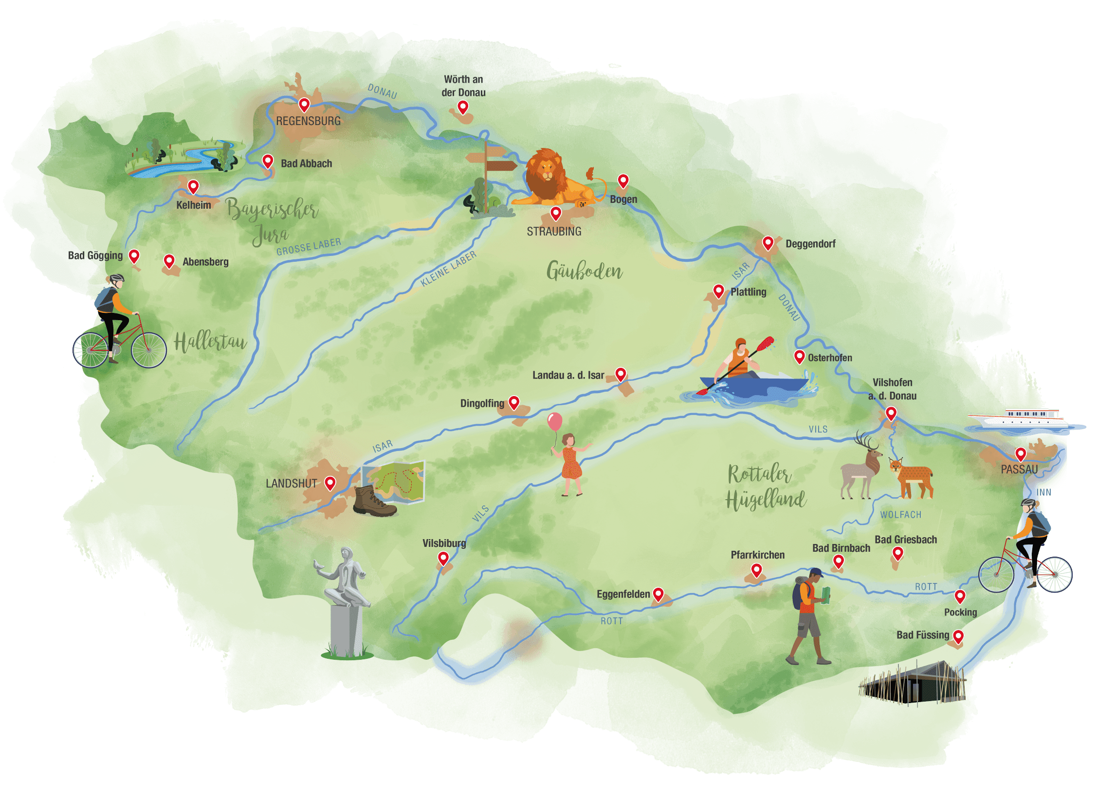 Karte für Aktivitäten beim Wandern