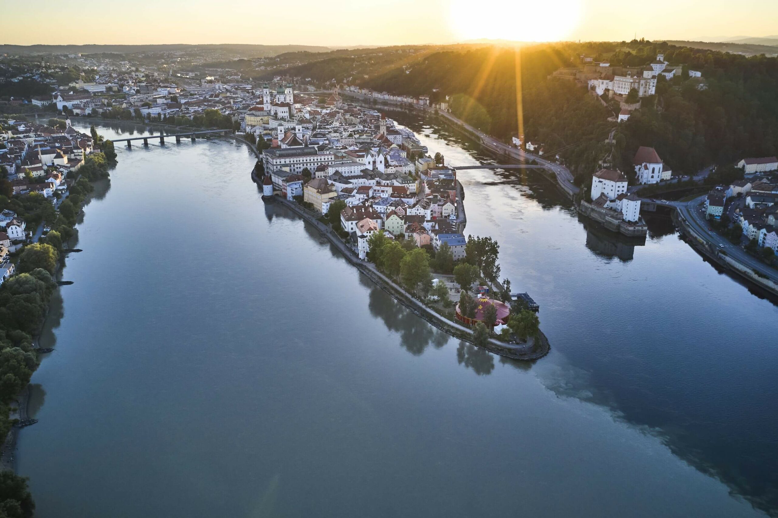 Dreiländereck aus der Luft Passau